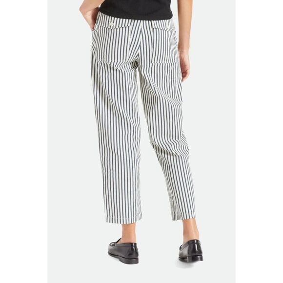 Brixton Women's Cut Vancouver Cropped Chino Navy/White Stripe Ankle Pant Size 28 - Picture 2 of 11